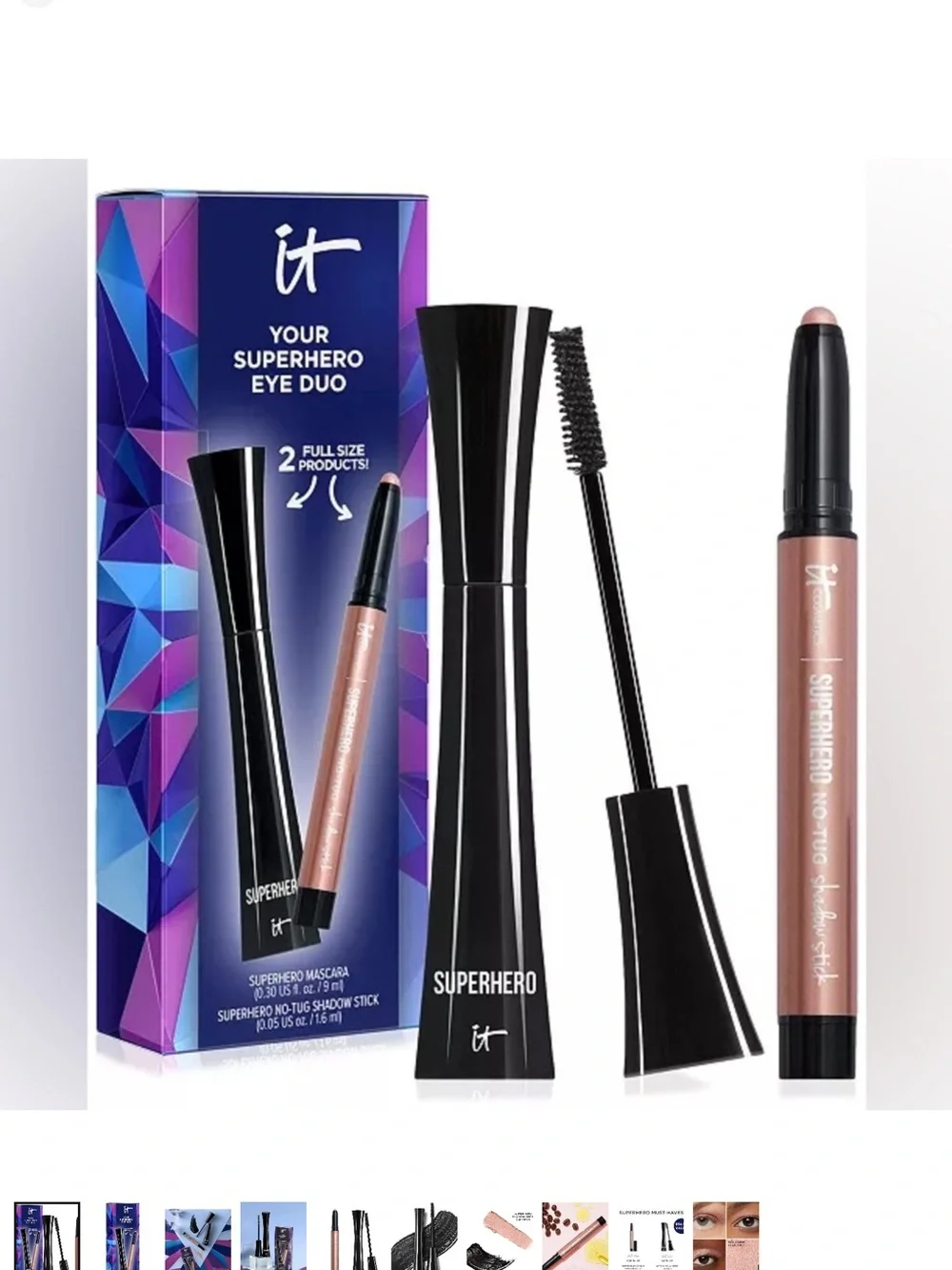 It Cosmetics Superhero Mascara & Shadow StickGift Set Duo N Full Sizes NEW!